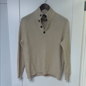 Men's Beige Sweater with Button Collar
